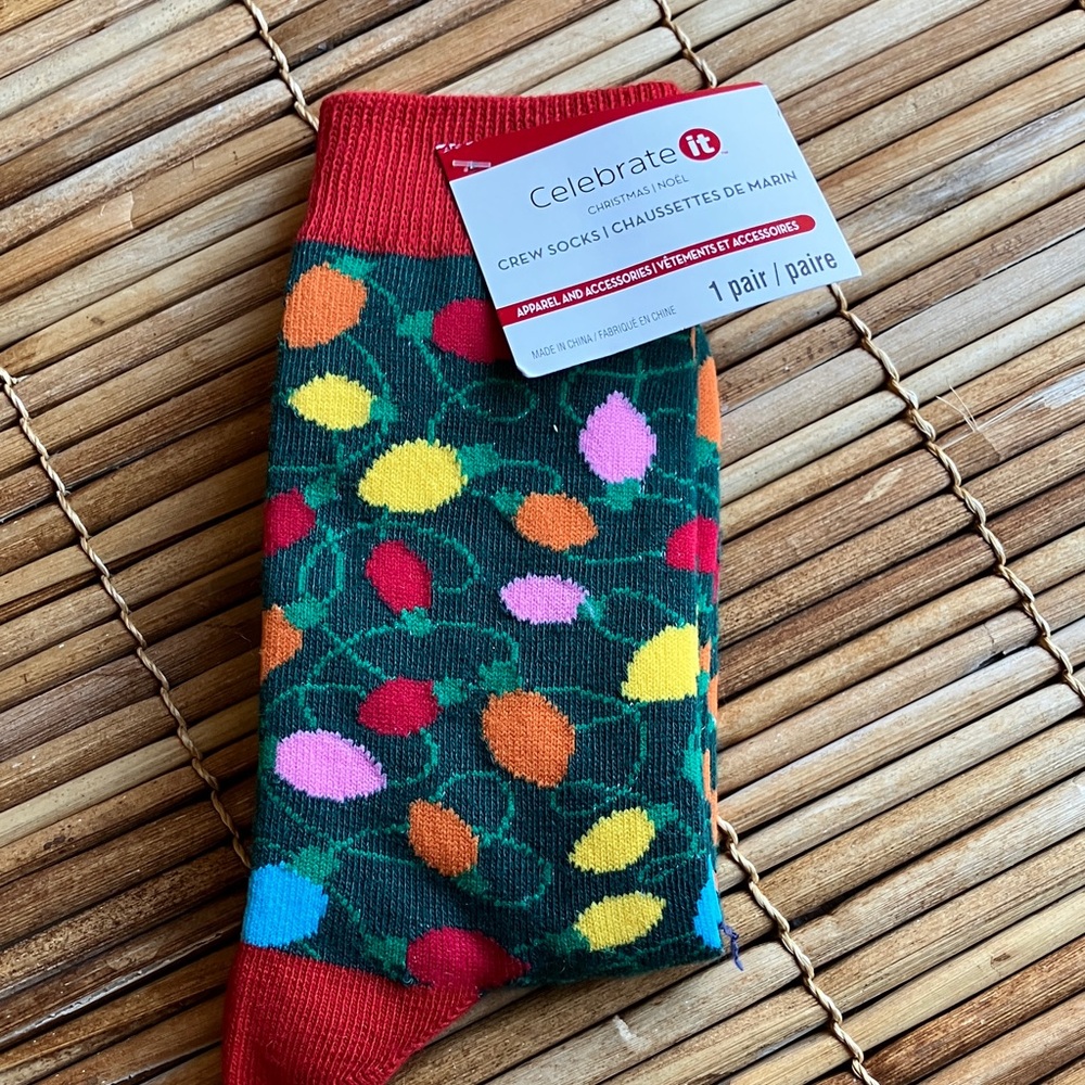 Celebrate It Colorful Holiday Lights Crew Socks